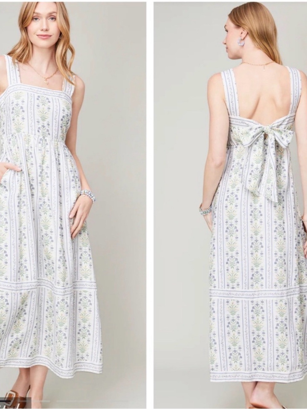Spartina 449 Cheyenne Tie Back Midi Dress Sz S 100% linen Floral Cottagecore